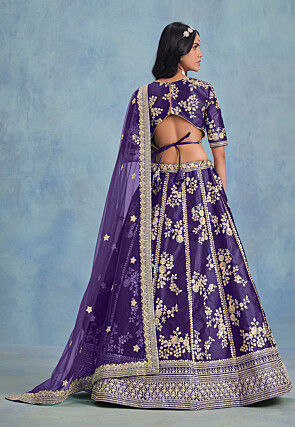 Embroidered Art Silk Lehenga in Purple