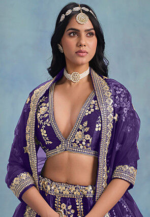 Embroidered Art Silk Lehenga in Purple