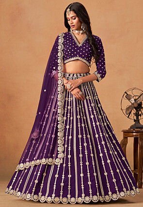Embroidered Art Silk Lehenga in Purple