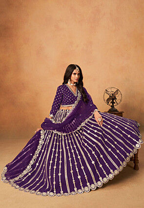 Embroidered Art Silk Lehenga in Purple