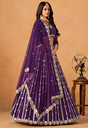 Embroidered Art Silk Lehenga in Purple