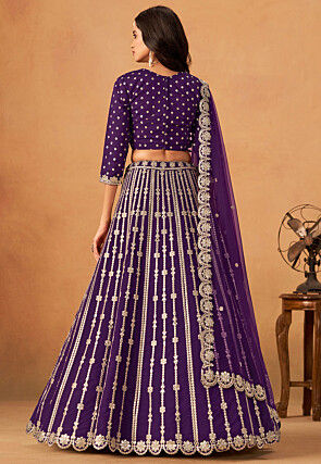 Embroidered Art Silk Lehenga in Purple