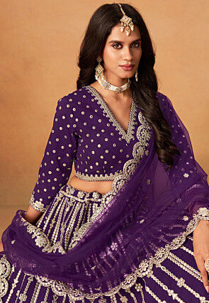 Embroidered Art Silk Lehenga in Purple