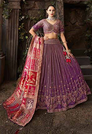 Embroidered Art Silk Lehenga in Purple