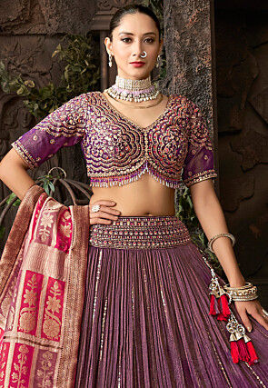 Embroidered Art Silk Lehenga in Purple