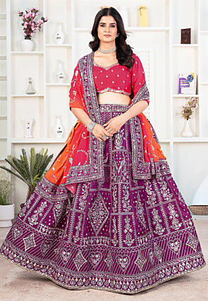 Embroidered Art Silk Lehenga in Purple