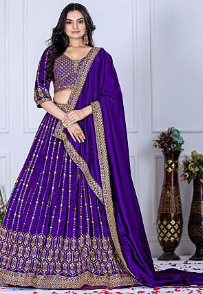Embroidered Art Silk Lehenga in Purple
