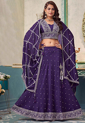 Embroidered Art Silk Lehenga in Purple