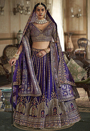 Embroidered Art Silk Lehenga in Purple