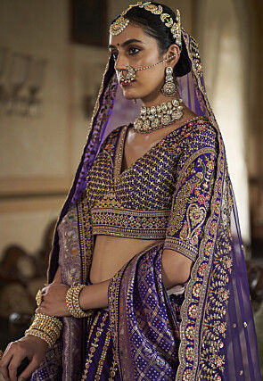 Embroidered Art Silk Lehenga in Purple