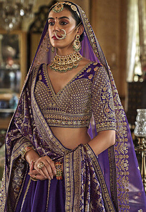 Embroidered Art Silk Lehenga in Purple