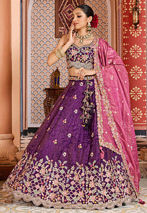 Embroidered Art Silk Lehenga in Purple
