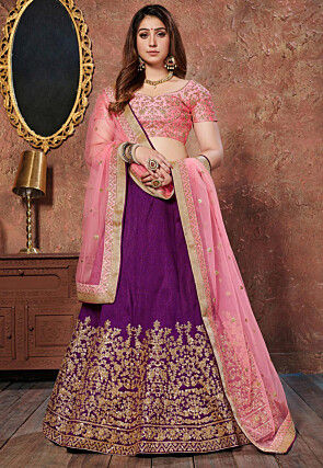 Embroidered Art Silk Lehenga in Purple