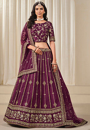 Embroidered Art Silk Lehenga in Purple