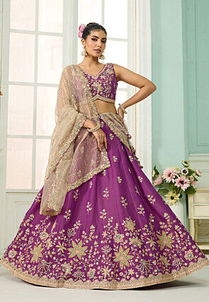 Embroidered Art Silk Lehenga in Purple