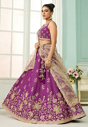 Embroidered Art Silk Lehenga in Purple