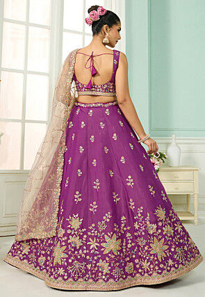 Embroidered Art Silk Lehenga in Purple