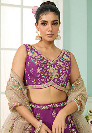 Embroidered Art Silk Lehenga in Purple