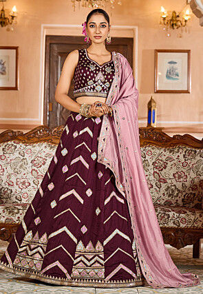 Embroidered Art Silk Lehenga in Purple