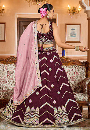 Embroidered Art Silk Lehenga in Purple