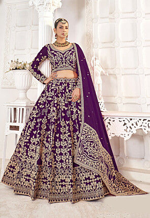 Embroidered Art Silk Lehenga in Purple