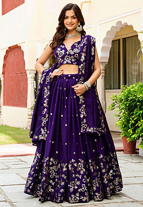 Embroidered Art Silk Lehenga in Purple