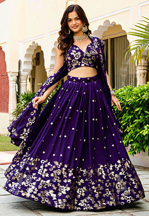 Embroidered Art Silk Lehenga in Purple