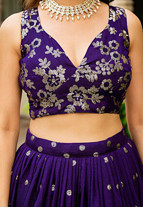 Embroidered Art Silk Lehenga in Purple
