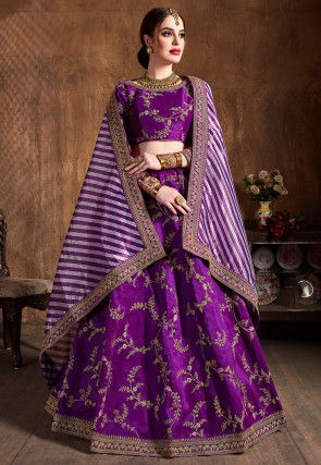 Embroidered Art Silk Lehenga in Purple