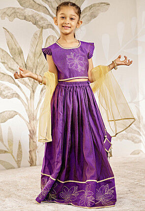 Embroidered Art Silk Lehenga in Purple