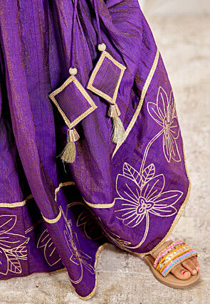 Embroidered Art Silk Lehenga in Purple