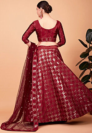 Embroidered Art Silk Lehenga in Red