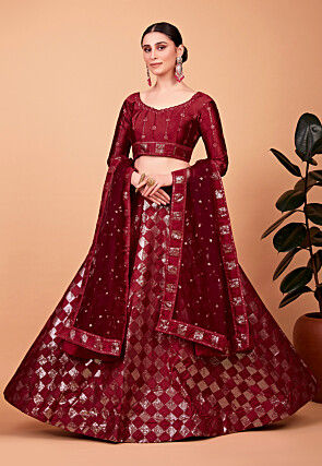 Embroidered Art Silk Lehenga in Maroon