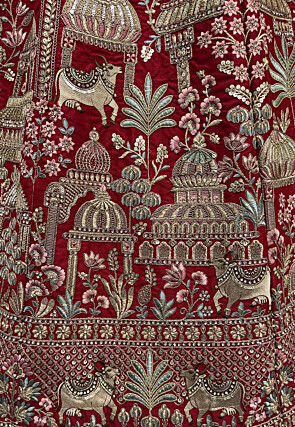 Embroidered Art Silk Lehenga in Red