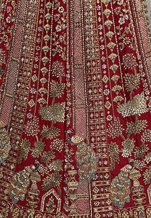 Embroidered Art Silk Lehenga in Red