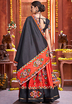 Embroidered Art Silk Lehenga in Red