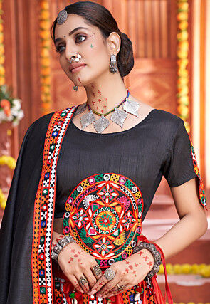 Embroidered Art Silk Lehenga in Red