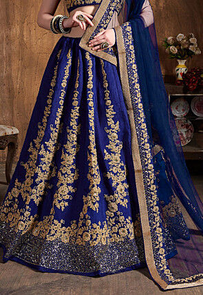 Embroidered Art Silk Lehenga in Royal Blue