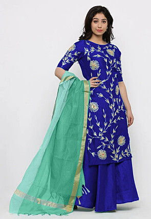 Embroidered Art Silk Lehenga in Royal Blue