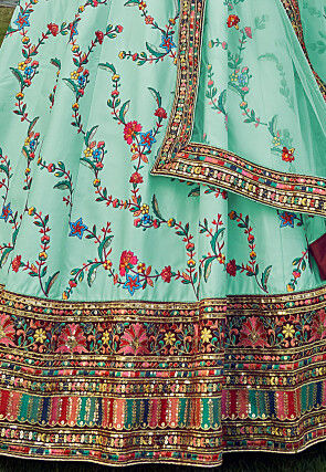Embroidered Art Silk Lehenga in Sea Green