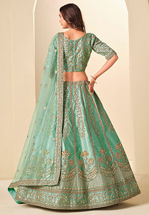 Embroidered Art Silk Lehenga in Sea Green