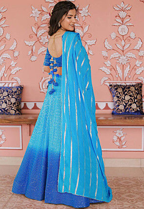 Embroidered Art Silk Lehenga in Shaded Blue