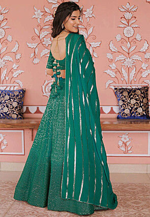 Embroidered Art Silk Lehenga in Shaded Sea Green
