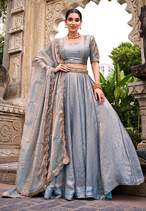 Embroidered Art Silk Lehenga in Sky Blue