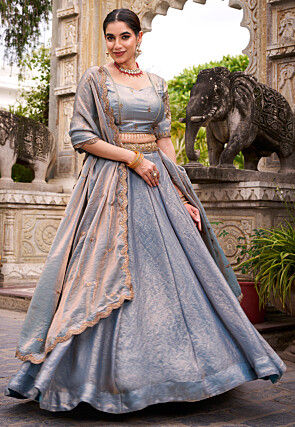 Embroidered Art Silk Lehenga in Sky Blue