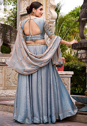 Embroidered Art Silk Lehenga in Sky Blue