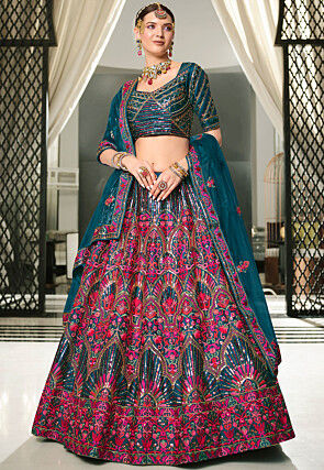 Buy Blue Cupro Tussar And Embroidery Floral Round Lehenga Set For Women by  Pita Nila Online at Aza Fashions.