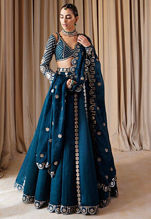 Embroidered Art Silk Lehenga in Teal Blue