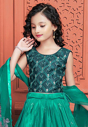 Embroidered Art Silk Lehenga in Teal Blue