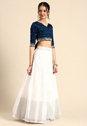 Woven Art Silk Lehenga in White